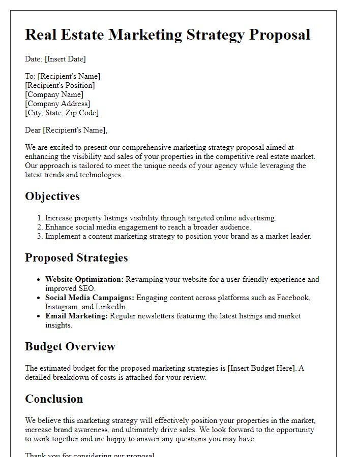 Letter template of real estate marketing strategy proposal