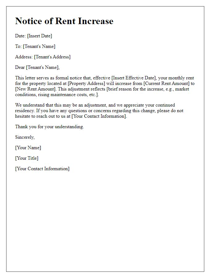 Letter template of notice of rent hike for leaseholders.