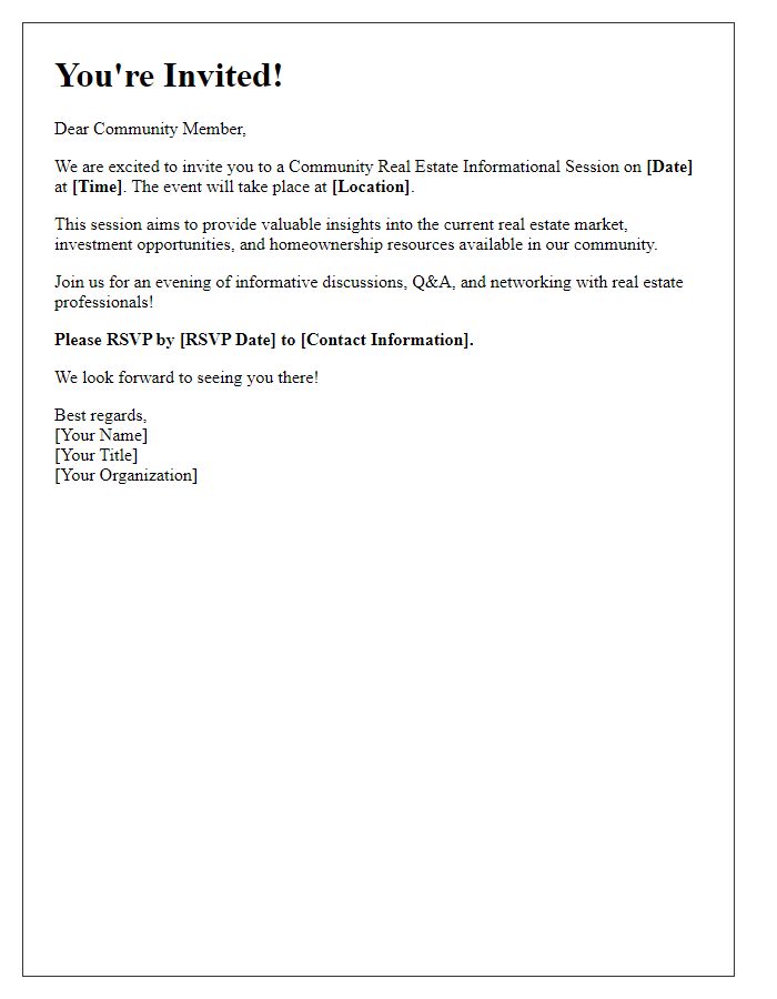 Letter template of Invitation to a Community Real Estate Informational Session