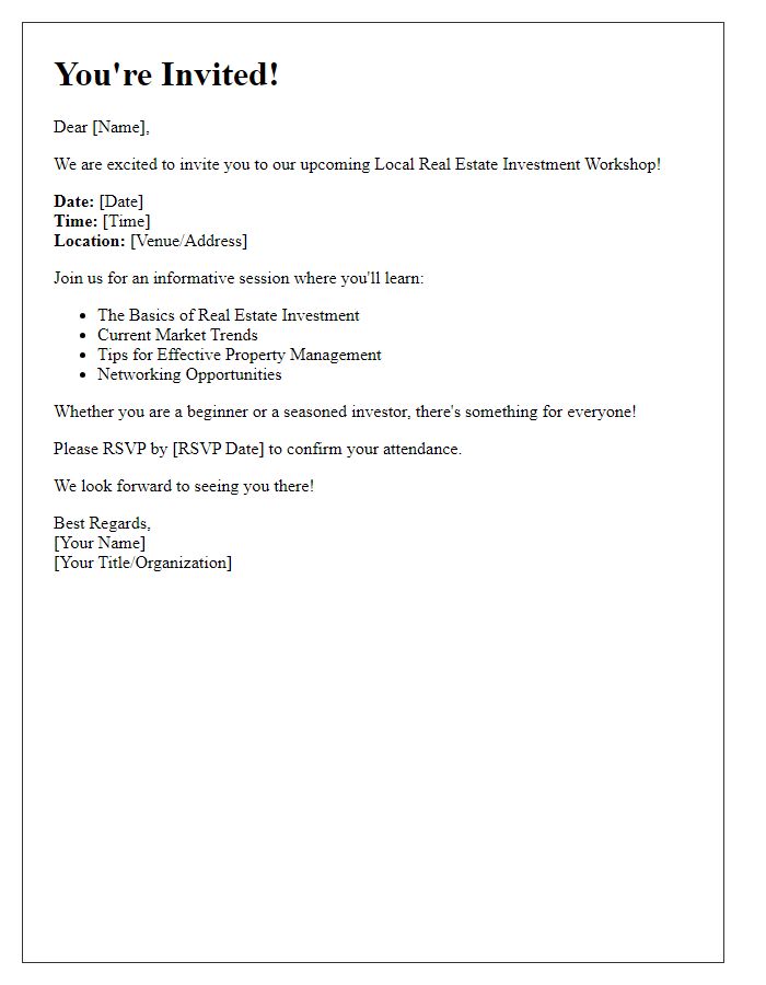 Letter template of Invitation to a Local Real Estate Investment Workshop