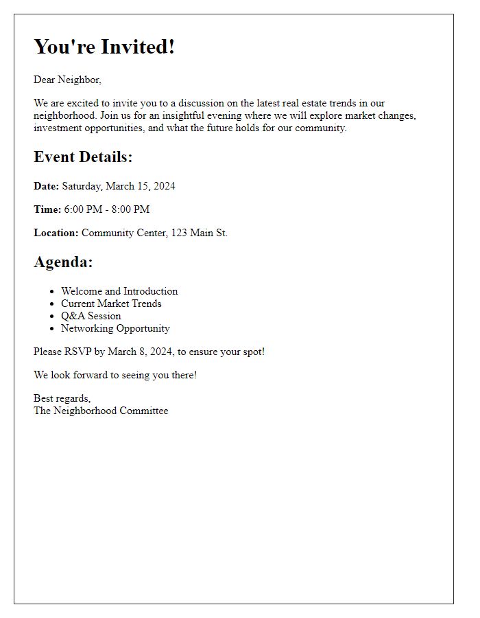 Letter template of Invitation to a Neighborhood Real Estate Trends Discussion