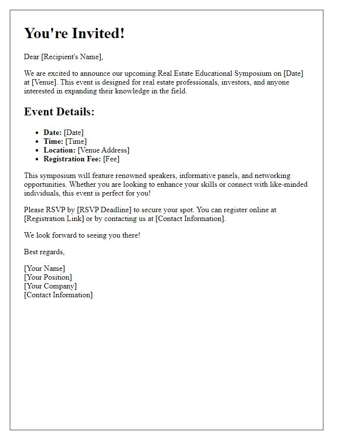 Letter template of Invitation to Our Real Estate Educational Symposium