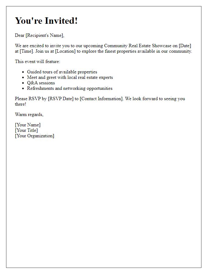 Letter template of Invitation to Our Upcoming Community Real Estate Showcase