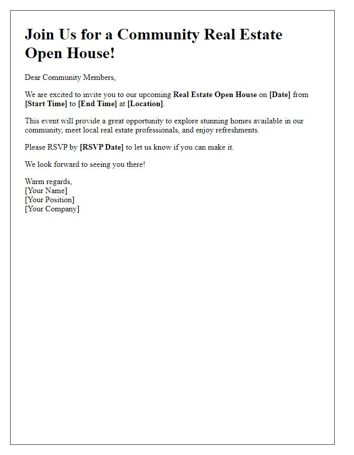 Letter template of Join Us for a Community Real Estate Open House