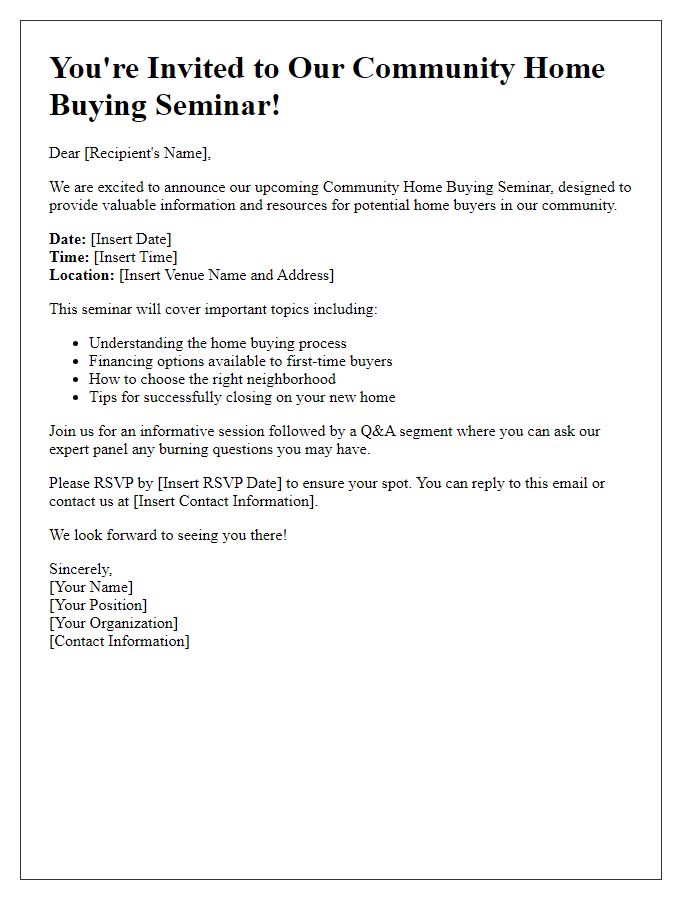 Letter template of Participate in Our Community Home Buying Seminar