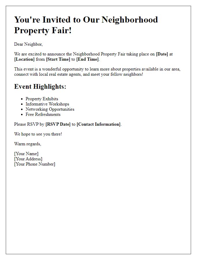 Letter template of You're Invited to Our Neighborhood Property Fair