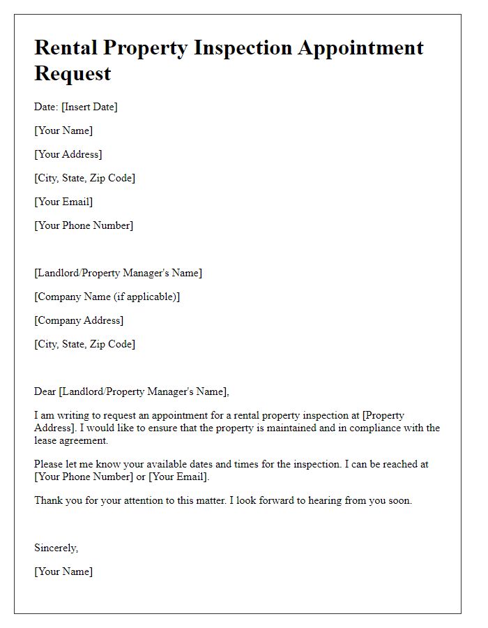 Letter template of rental property inspection request for appointment.