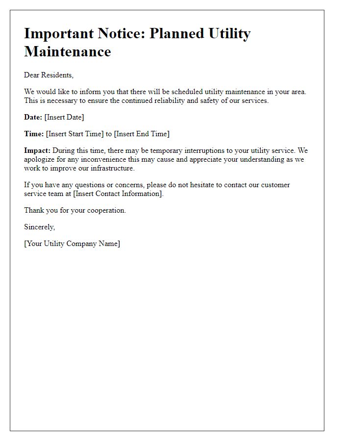 Letter template of planned utility maintenance for residents