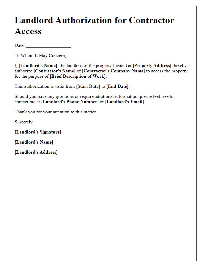 Letter template of landlord authorization for contractor access