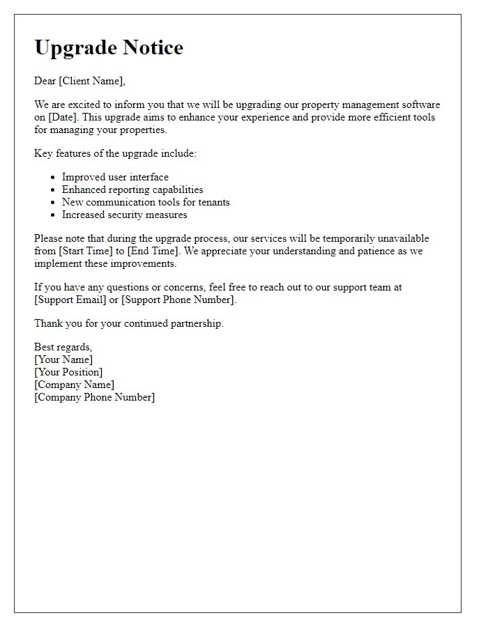 Letter template of upgrade notice for property management software