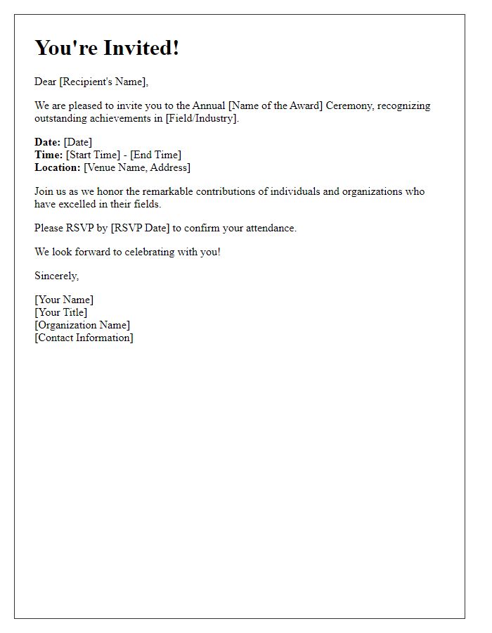 Letter template of formal invitation to an award ceremony.