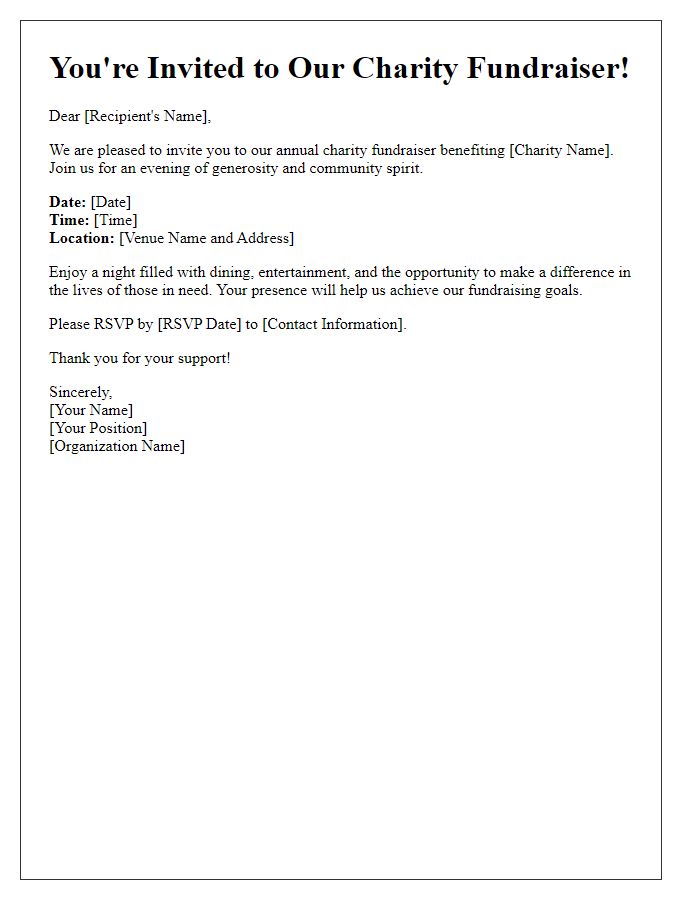 Letter template of formal invitation to a charity fundraiser.