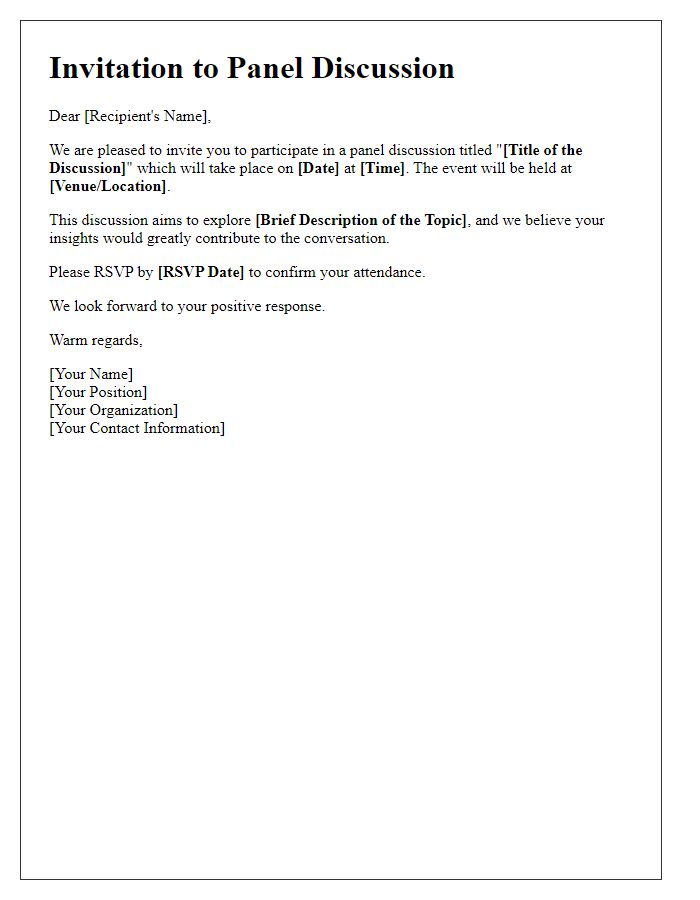 Letter template of formal invitation to a panel discussion.