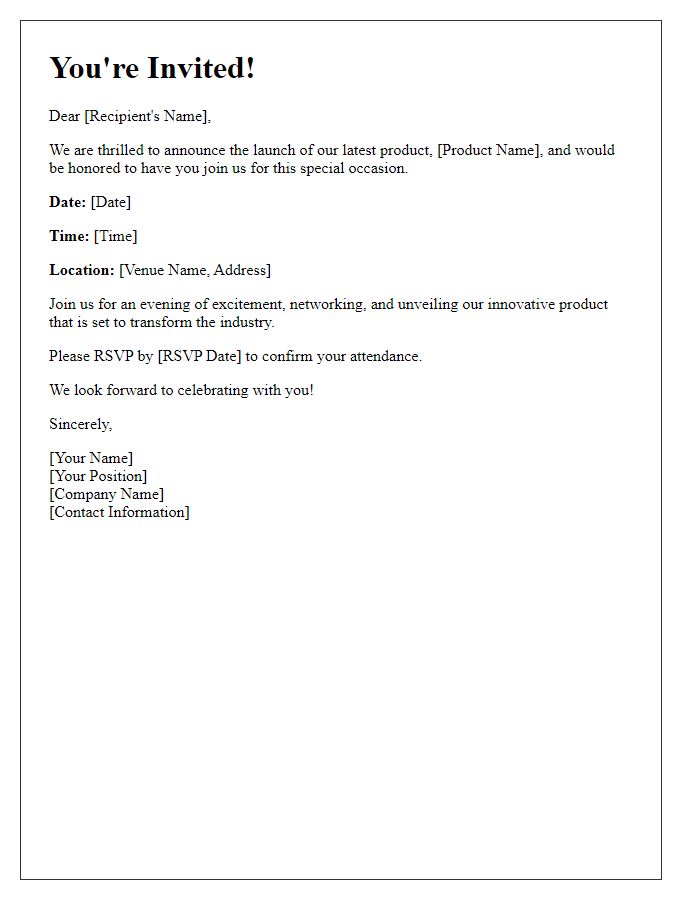 Letter template of formal invitation to a product launch.