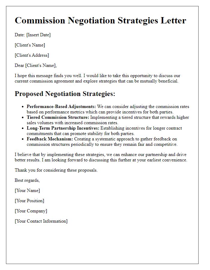 Letter template of commission negotiation strategies for clients.