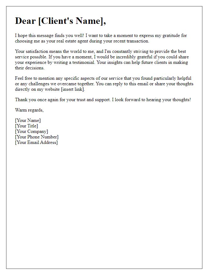 Letter template of follow-up request for client testimonials in real estate