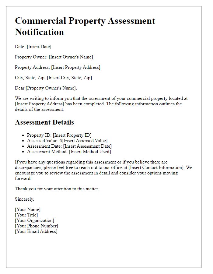 Letter template of commercial property assessment letter