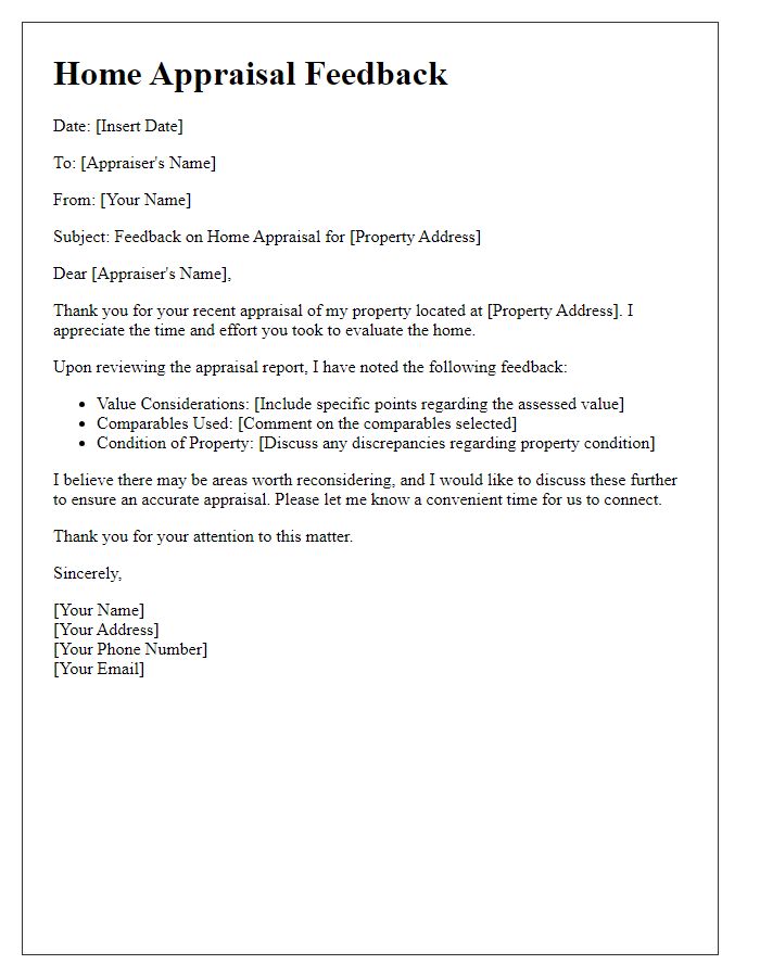 Letter template of home appraisal feedback document