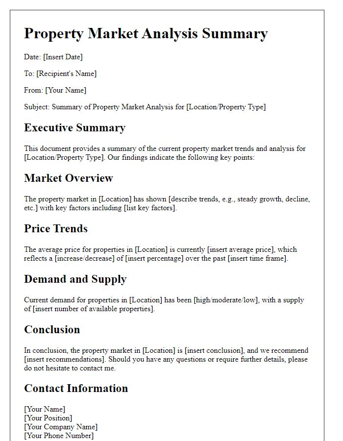 Letter template of property market analysis summary