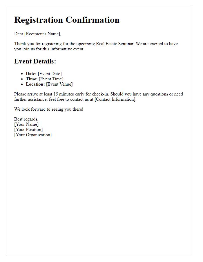 Letter template of registration for real estate seminar event