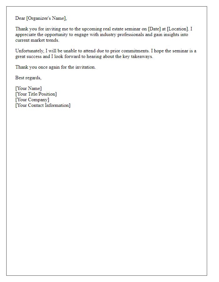 Letter template of response to real estate seminar invitation