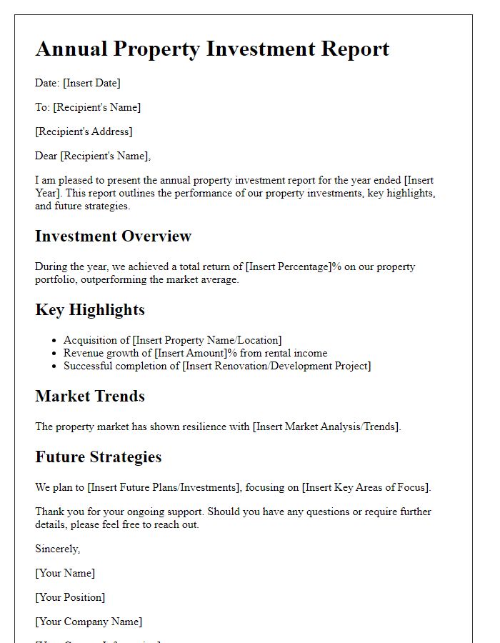 Letter template of annual property investment report