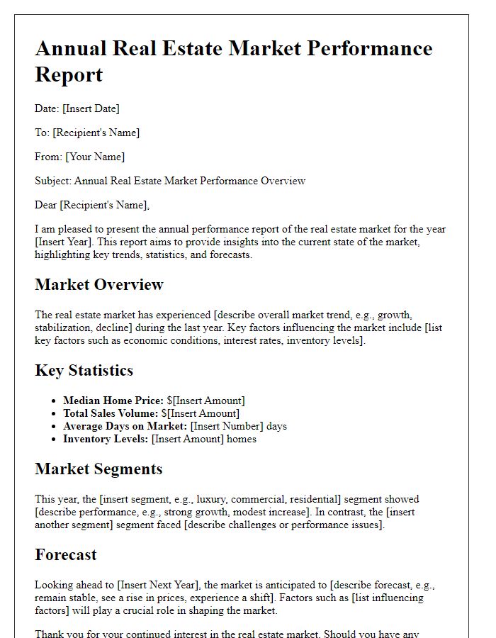 Letter template of annual real estate market performance