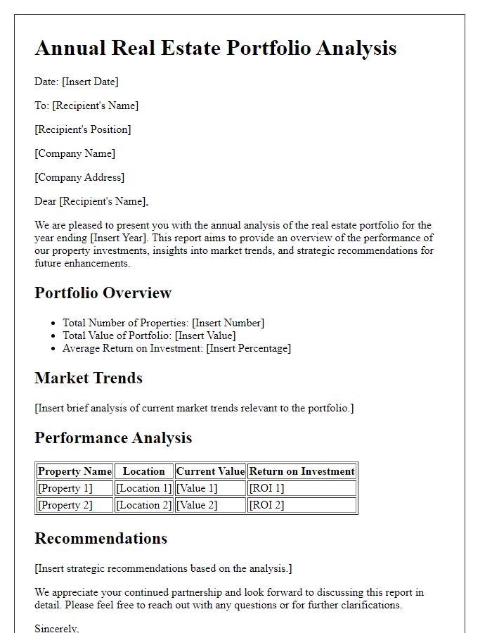 Letter template of annual real estate portfolio analysis