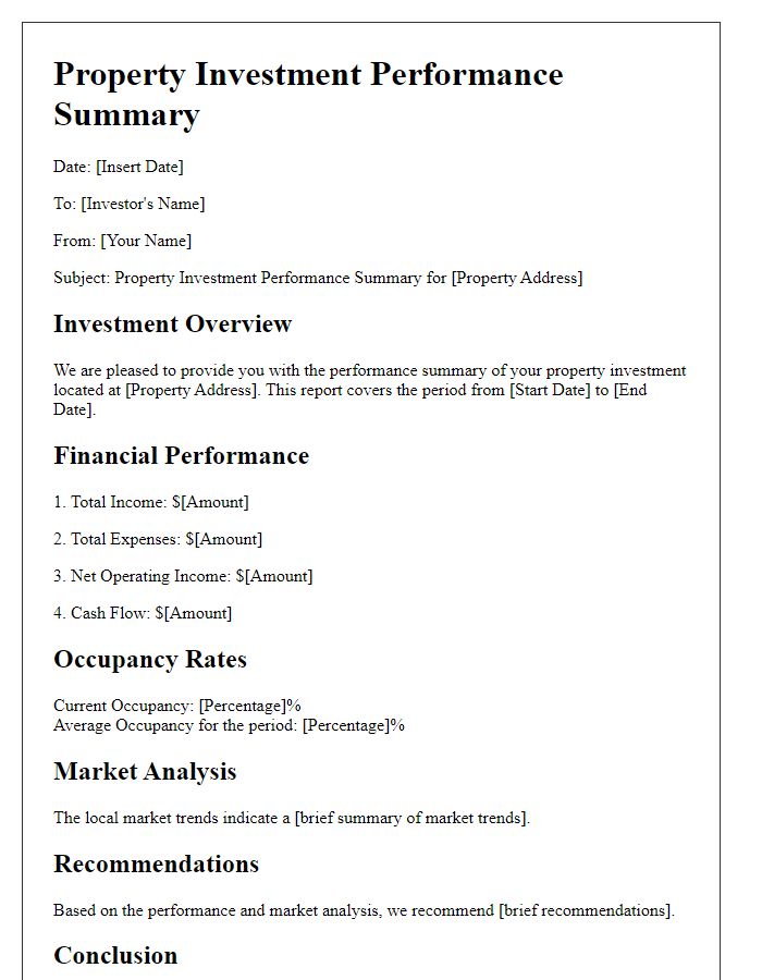 Letter template of property investment performance summary