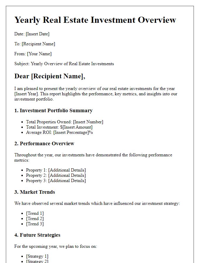 Letter template of yearly real estate investment overview