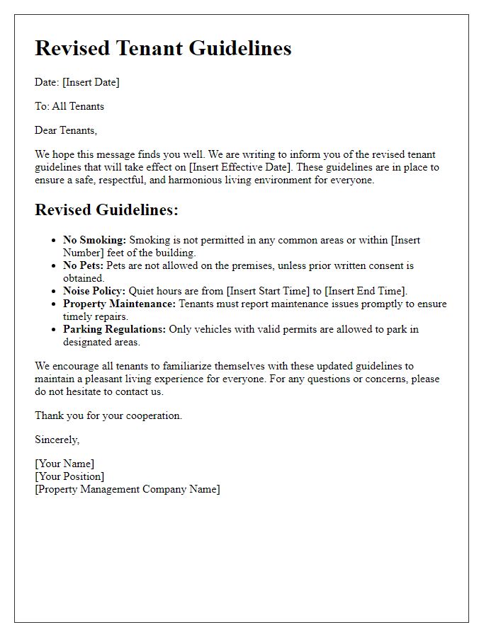 Letter template of revised tenant guidelines