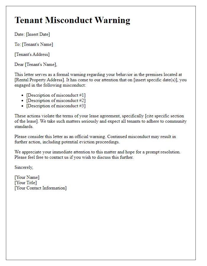 Letter template of tenant misconduct warning