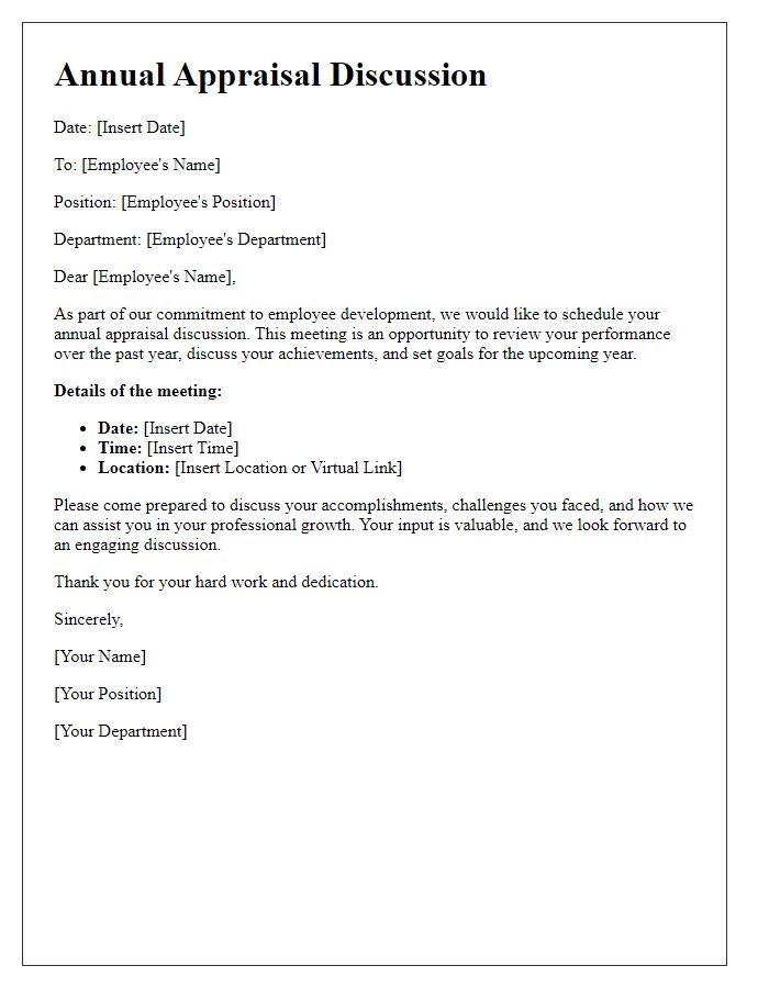 Letter template of annual appraisal discussion for staff