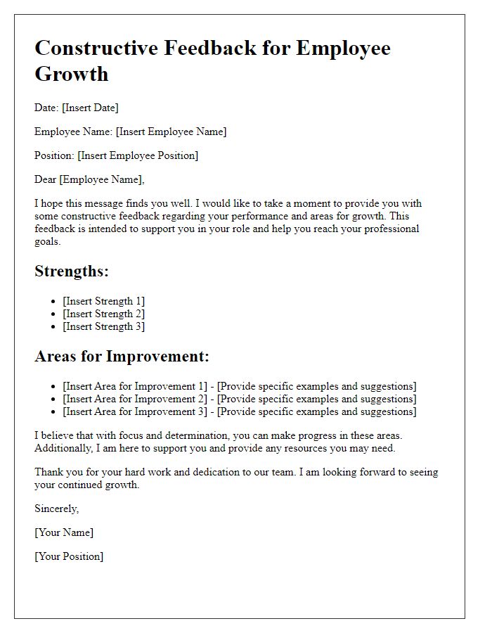 Letter template of constructive feedback for employee growth