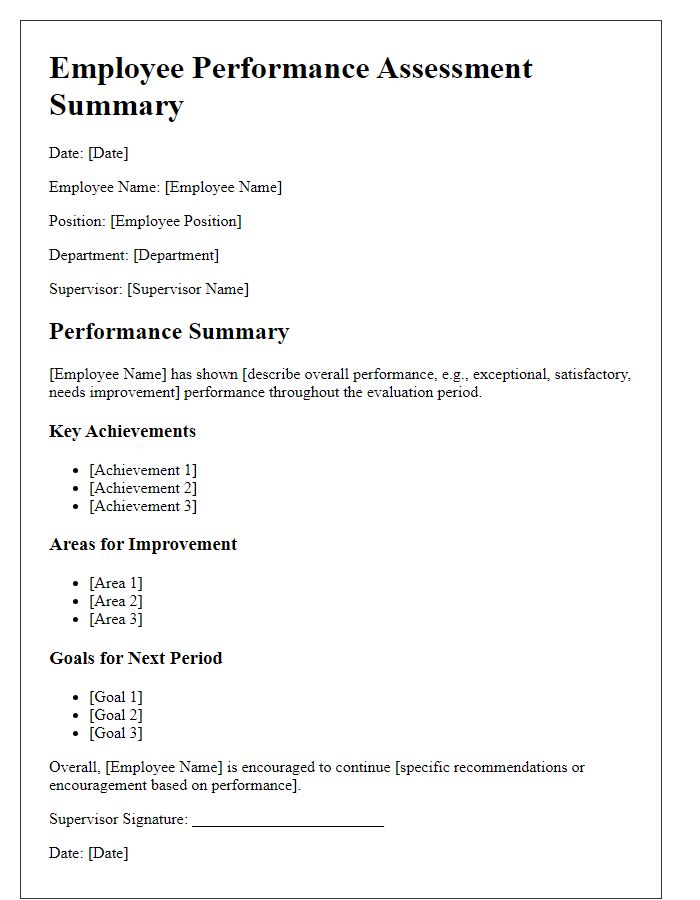 Letter template of employee performance assessment summary