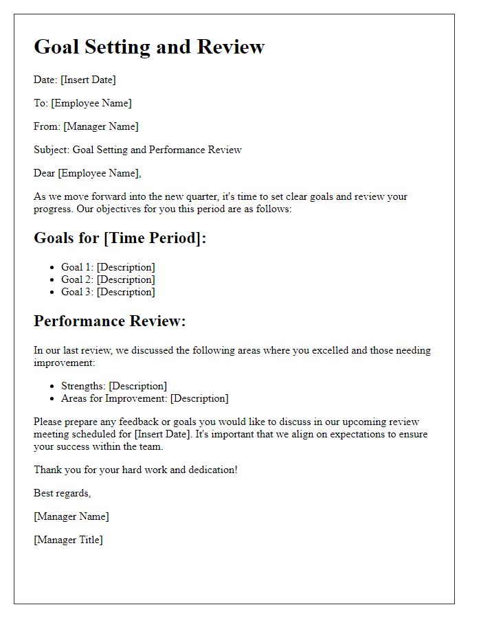 Letter template of goal setting and review for employees