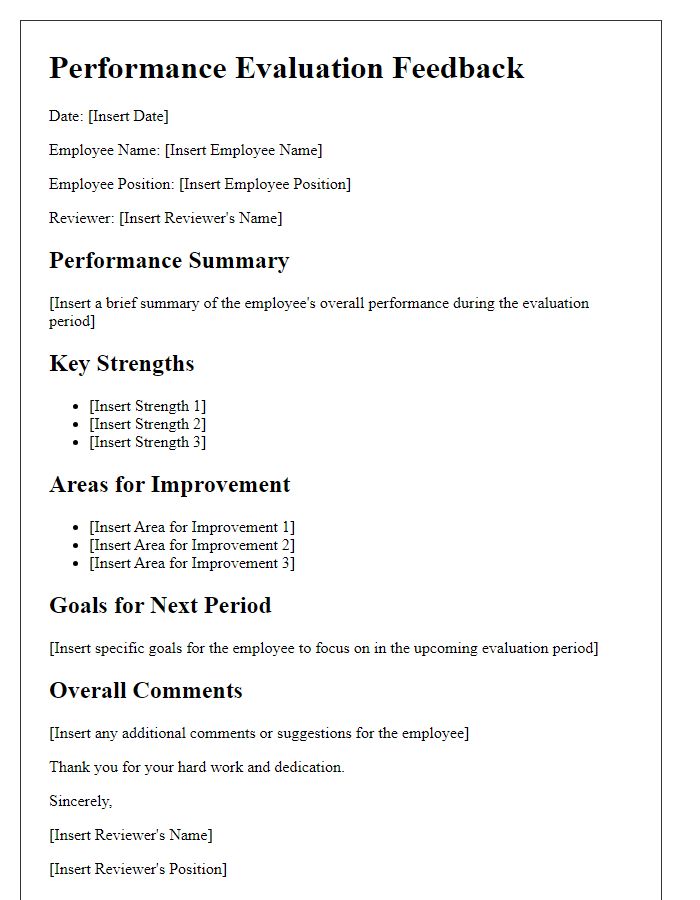 Letter template of performance evaluation feedback for employees