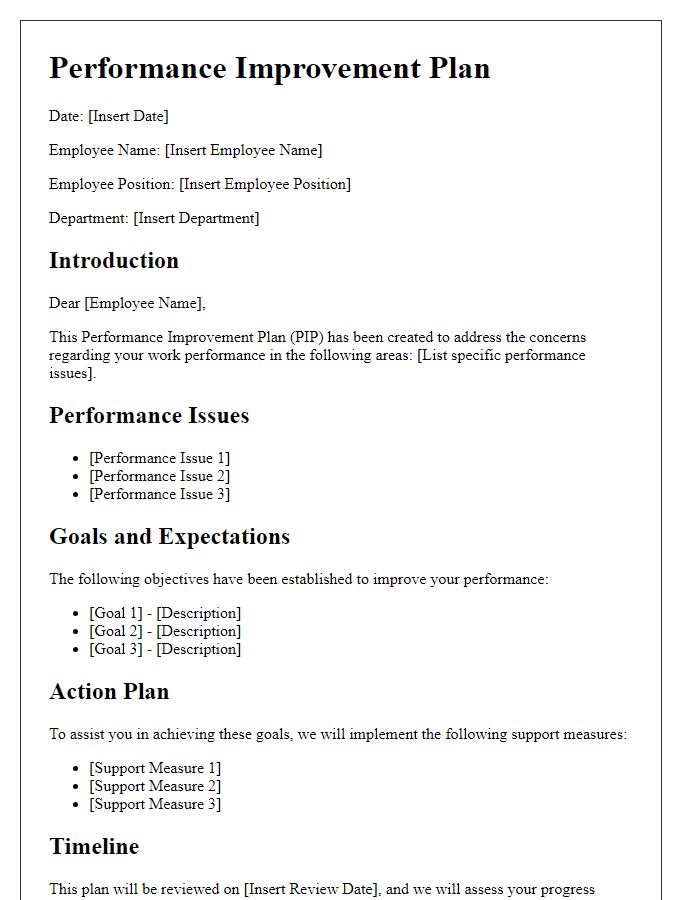 Letter template of performance improvement plan for underperformers