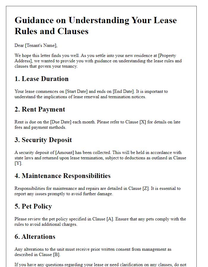 Letter template of guidance on understanding lease rules and clauses.