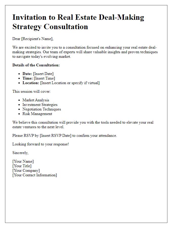 Letter template of real estate deal-making strategy consultation invitation