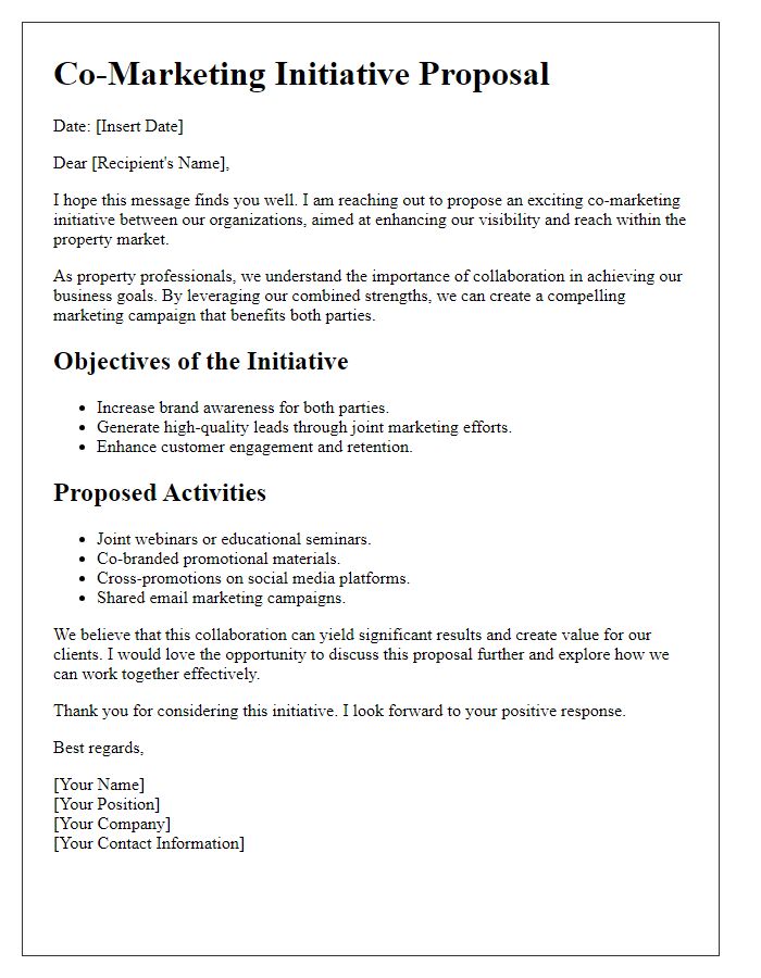 Letter template of co-marketing initiative for property professionals.