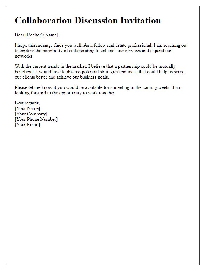 Letter template of collaboration discussion for Realtors.