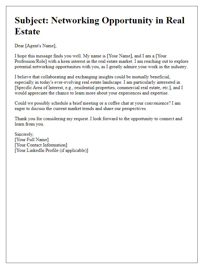 Letter template of networking opportunity request with real estate agents.