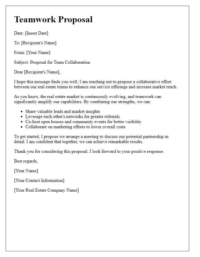 Letter template of teamwork proposal for realtors.