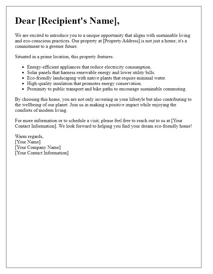 Letter template of eco-conscious property marketing.