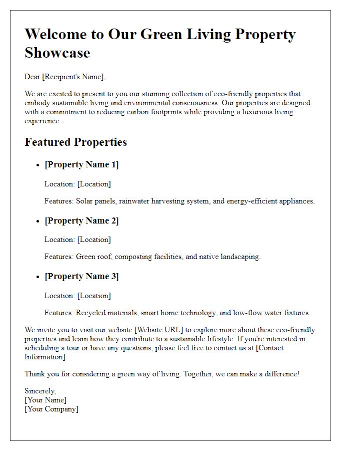 Letter template of green living property showcase.