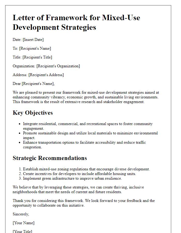 Letter template of framework for mixed-use development strategies