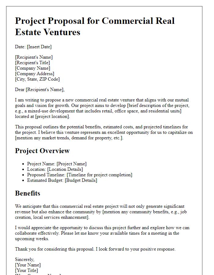 Letter template of project proposal for commercial real estate ventures