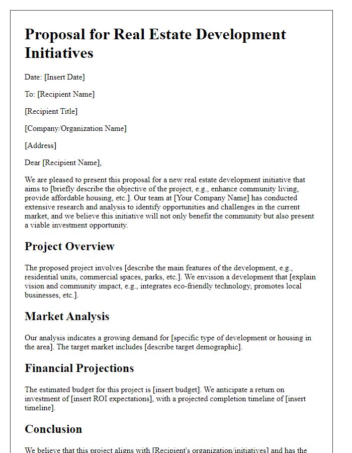 Letter template of proposal for real estate development initiatives