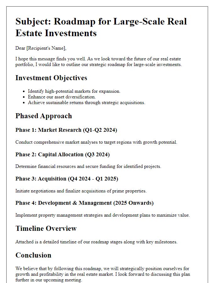 Letter template of roadmap for large-scale real estate investments